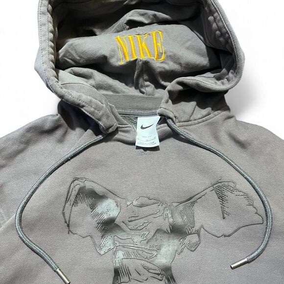 Premium Nike Designer Gray Hoodie wGold Spellout Graphic, zipper and patch sz M - Picture 4 of 5